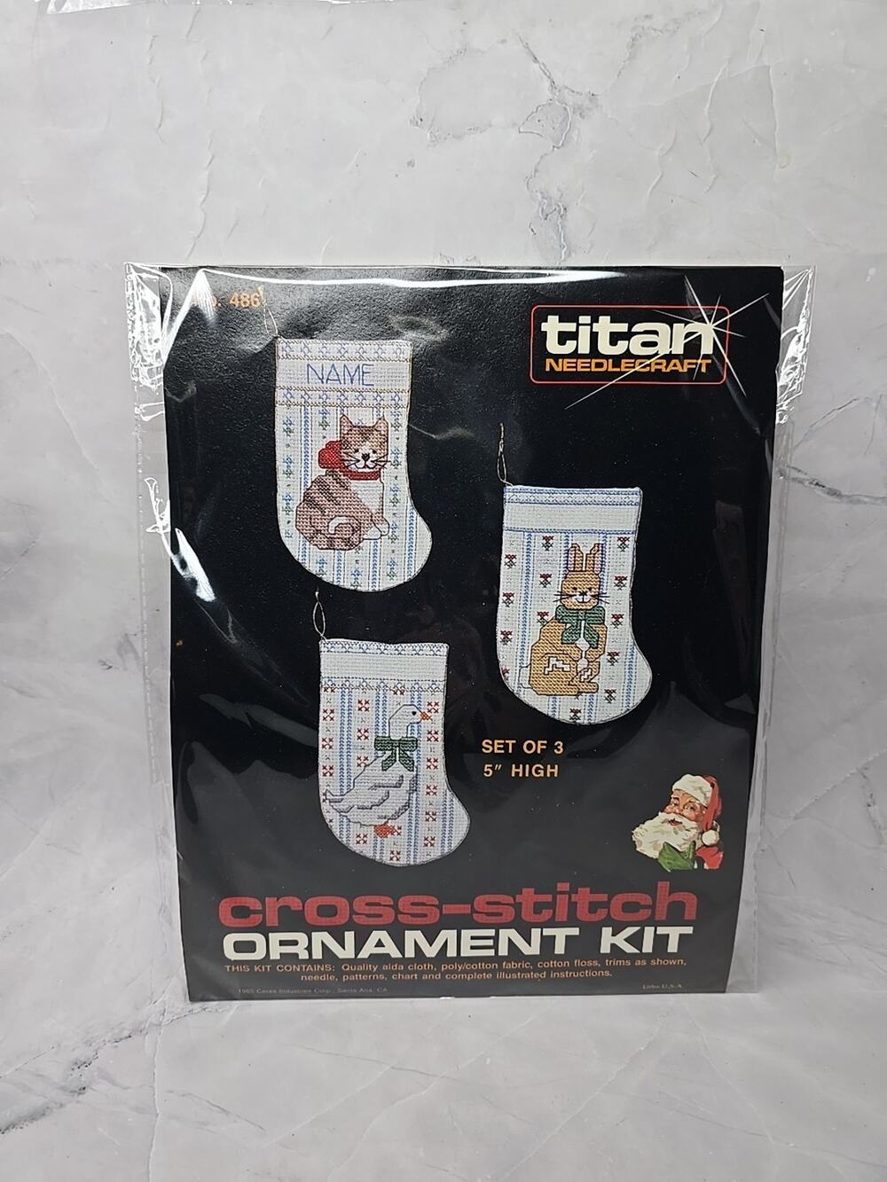 1985 Titan Needlecraft Cross Stitch Ornament Kit Cat Bunny Goose